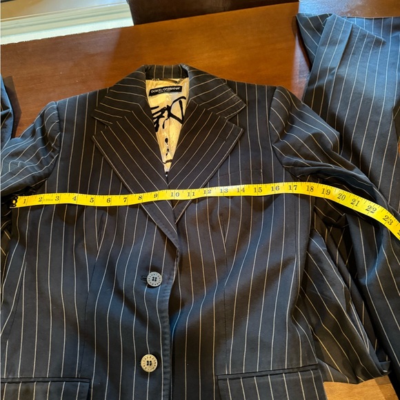 GUC DOLCE & GABBANA PINSTRIPE BUSINESS PANT SUIT BLACK TAN STRIPE SIZE 48 - Picture 12 of 12